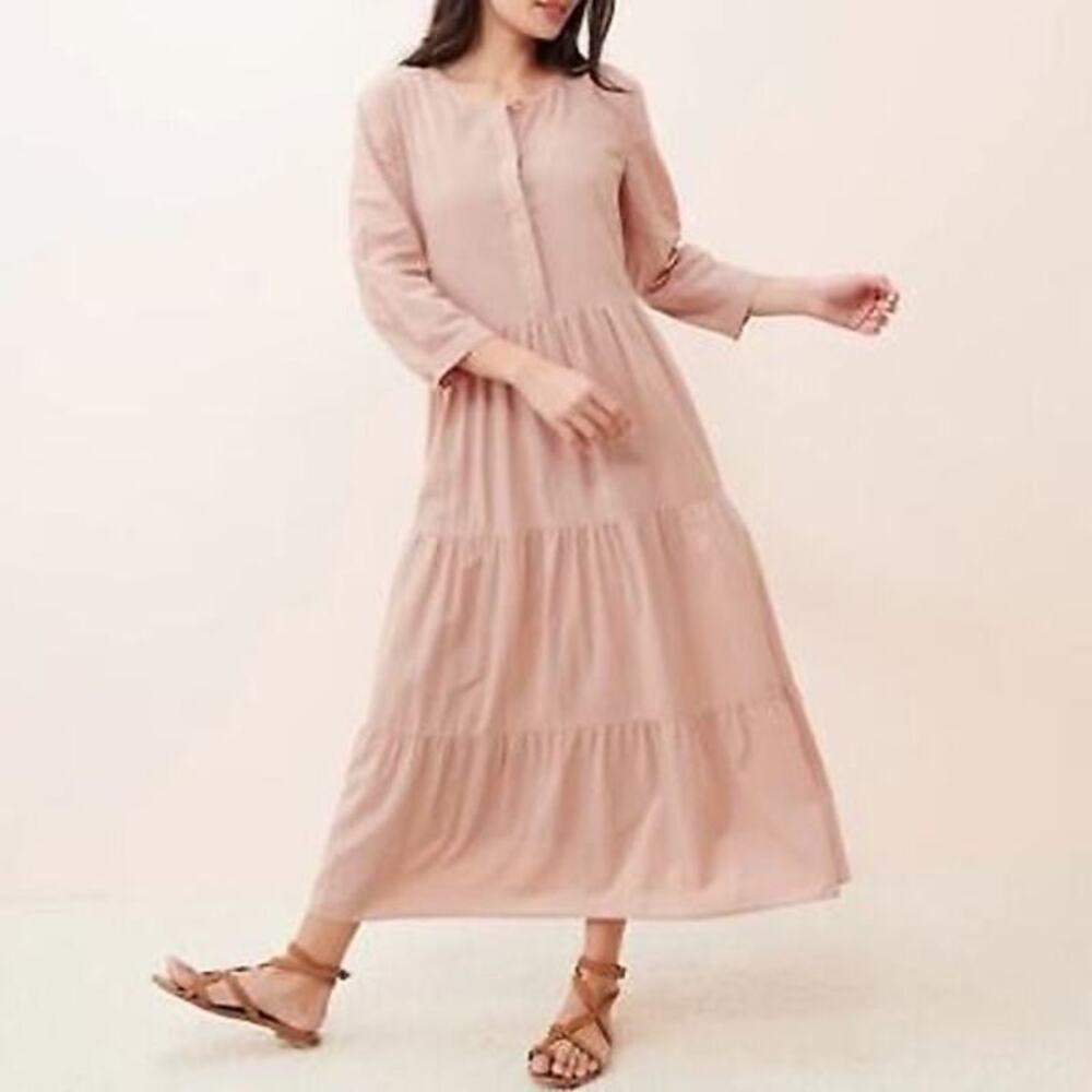 Jenni Kayne Pink Linen Blend Midi Dress XS